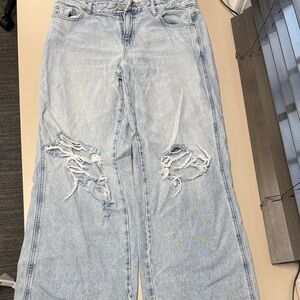 Light Blue PacSun Distressed Low Rise Baggy Jeans